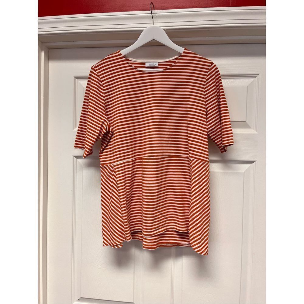 J. Jill Orange & White Stripe A-Line T-Shirt sz M
